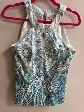 White House Black Market Paisley Sleeveless Lined Top in Teal, Blue & Cream SZ 4